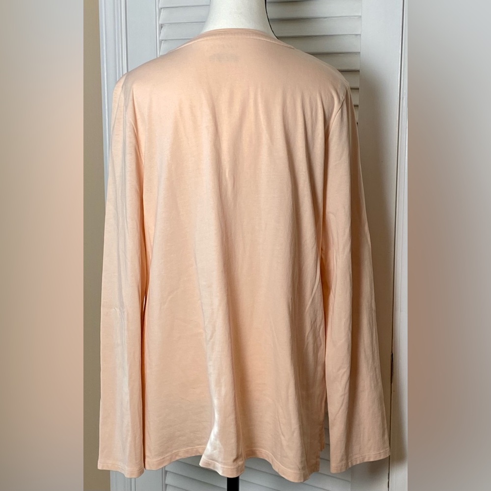Talbots Peach Pink Embroidered Foxes XL Long Sleeve Tee with High Low Hem - Picture 4 of 9